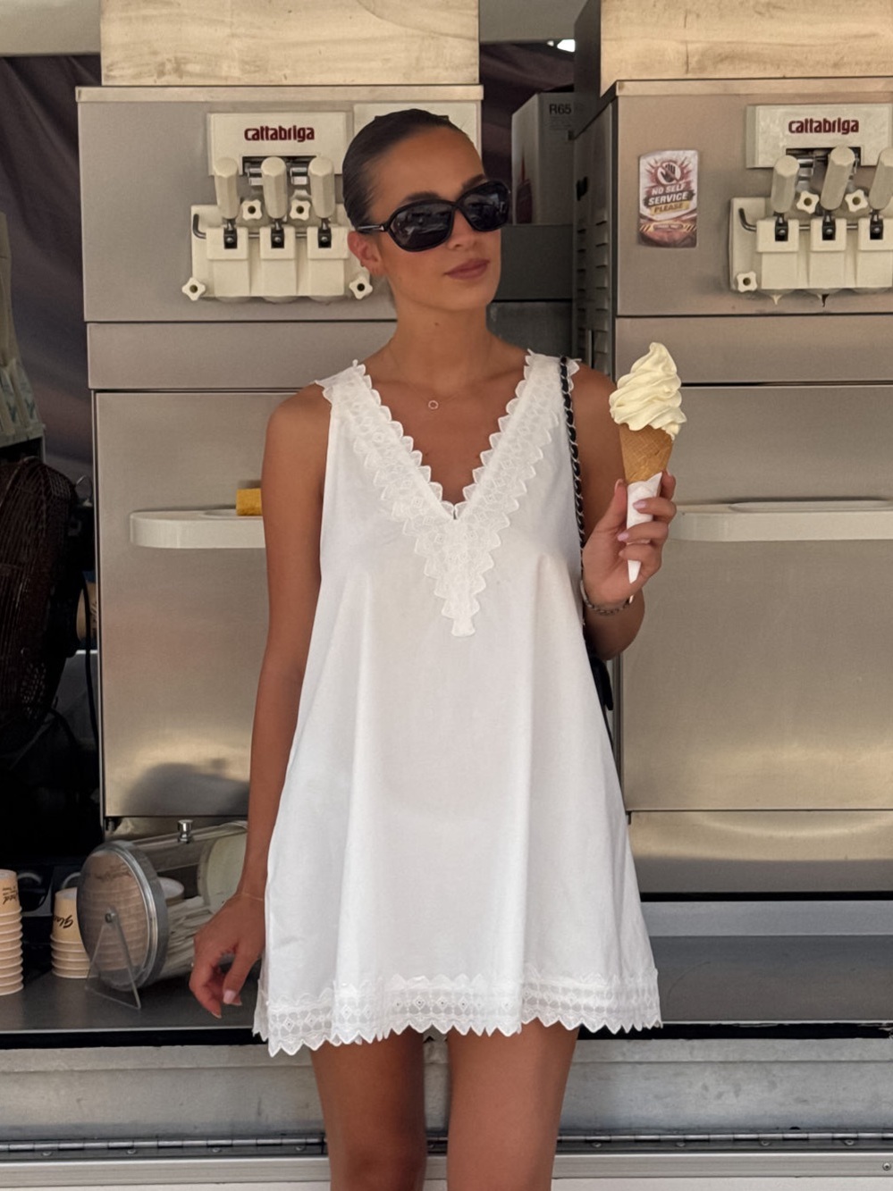 DISSH Annabel white sleeveless v neck mini dress